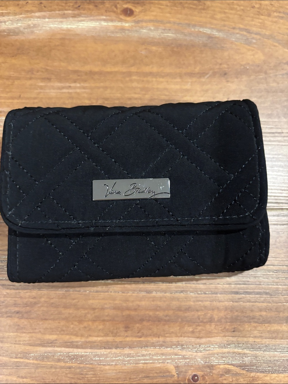 Vera Bradley Black Quilted Trifold Wallet with Silver Logo - Like New - Picture 1 of 2